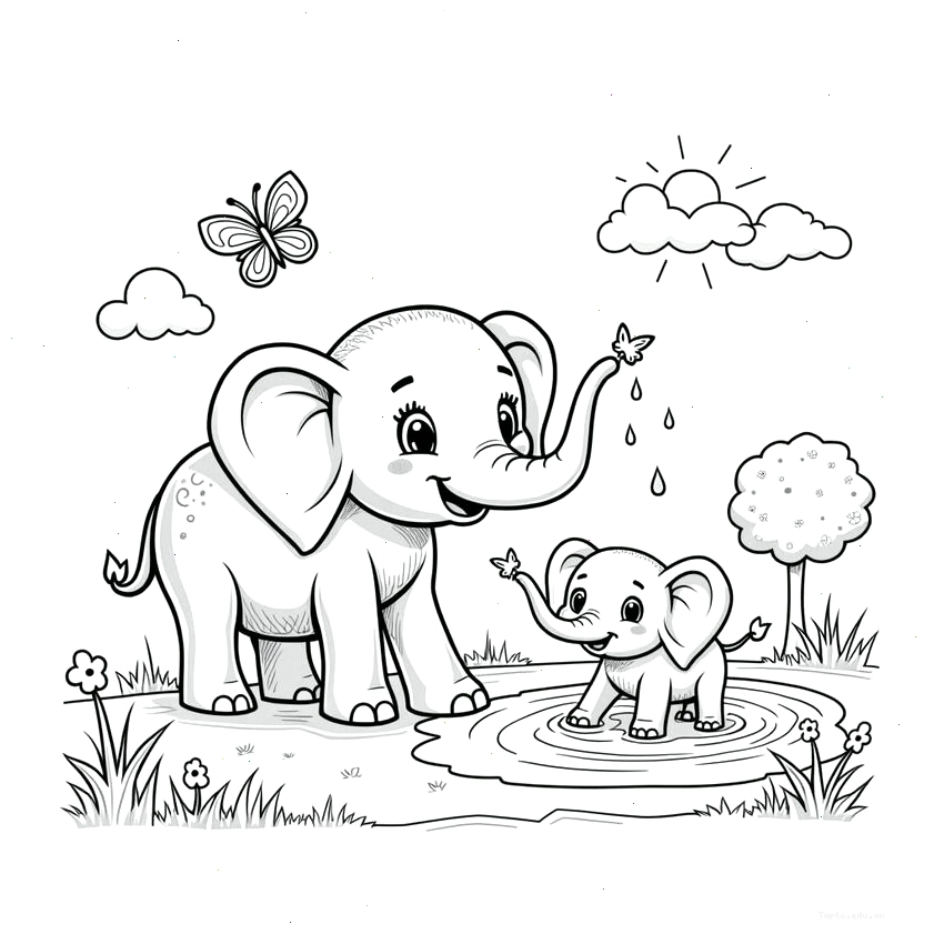 Tranh tô màu con voi cute với biểu cảm đáng yêu