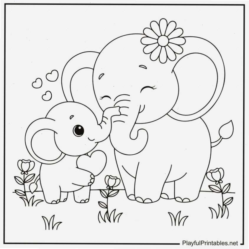 Tranh tô màu con voi đơn giản cho bé tập làm quen