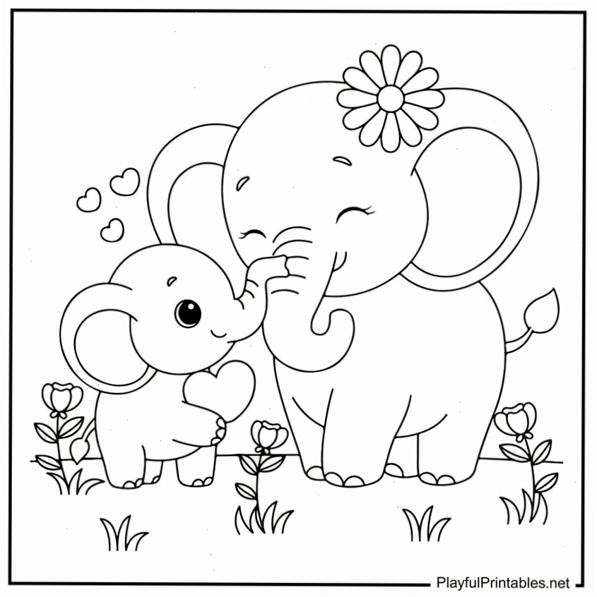 Tranh tô màu con voi số 1 với biểu cảm vui tươi