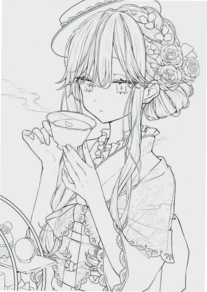 Tranh tô màu công chúa anime số 3 với biểu cảm sinh động