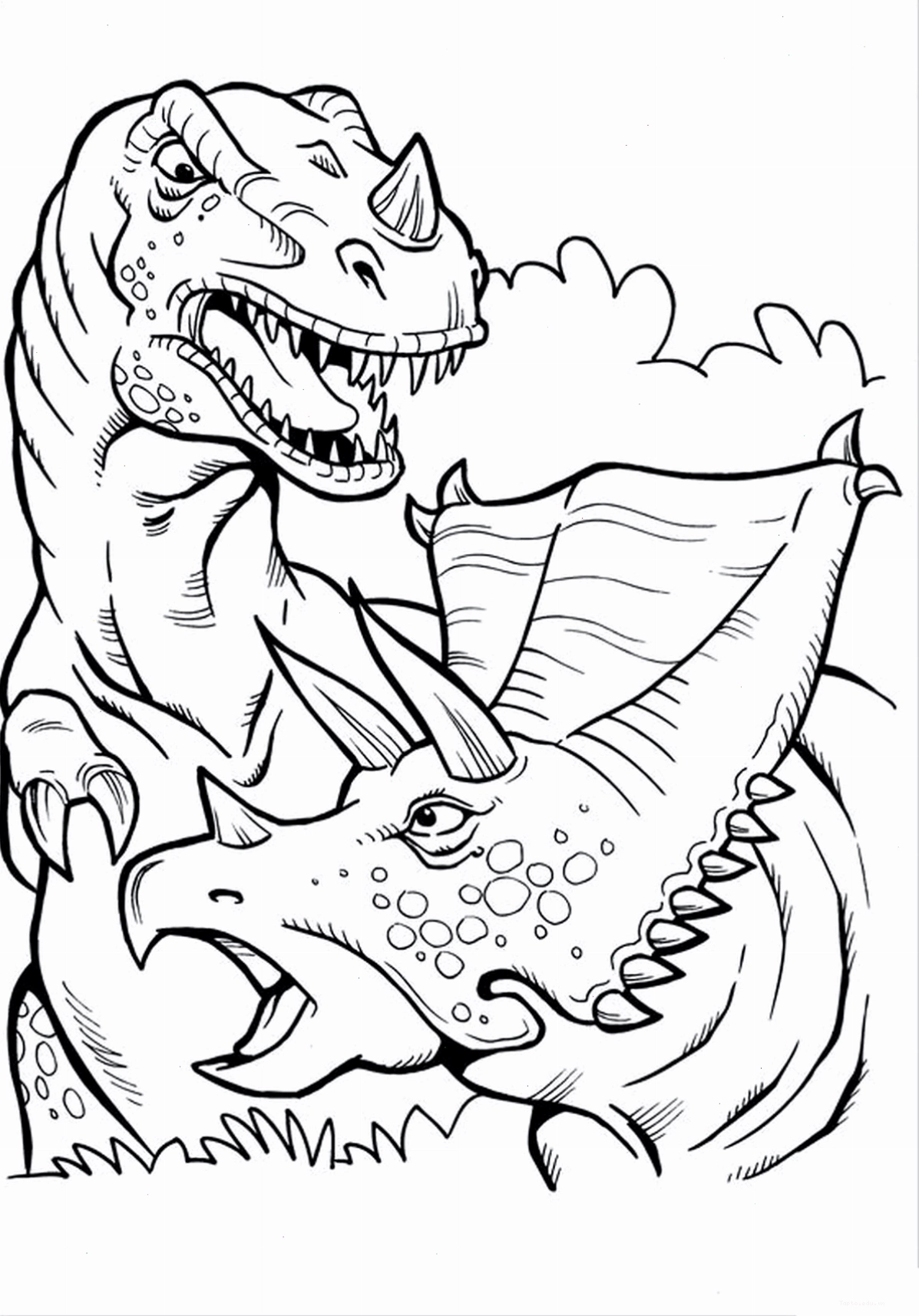 Tranh tô màu khủng long Triceratops với ba chiếc sừng và diềm cổ lớn