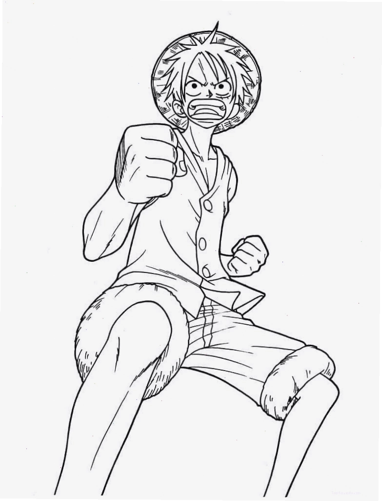 Tranh tô màu Luffy ngầu và mạnh mẽ trong tư thế sẵn sàng hành động