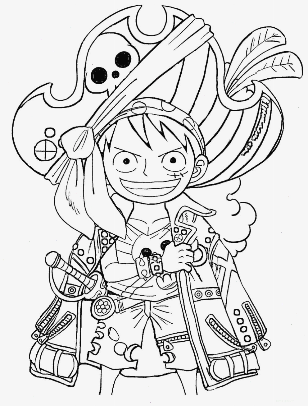 Tranh tô màu Luffy trong trang phục hải tặc quen thuộc