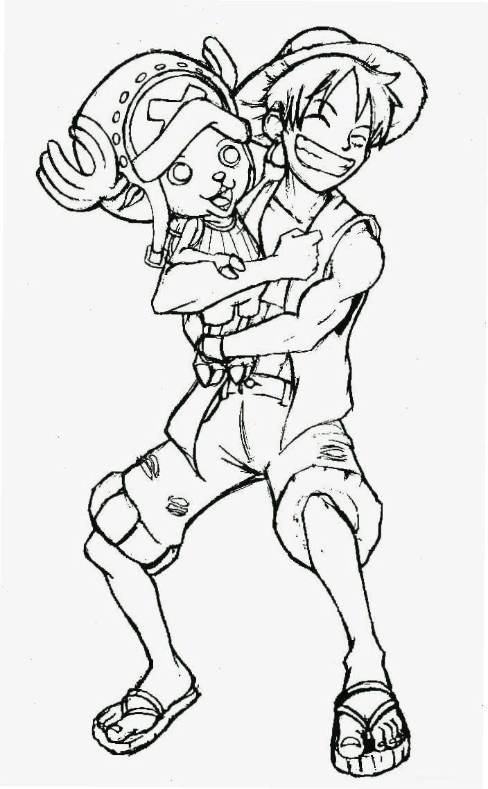 Tranh tô màu Luffy và Chopper vui đùa cùng nhau