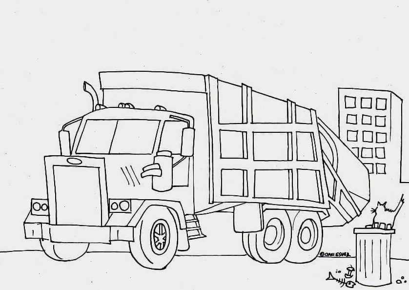 Tranh tô màu một chiếc xe chở rác có kích thước lớn