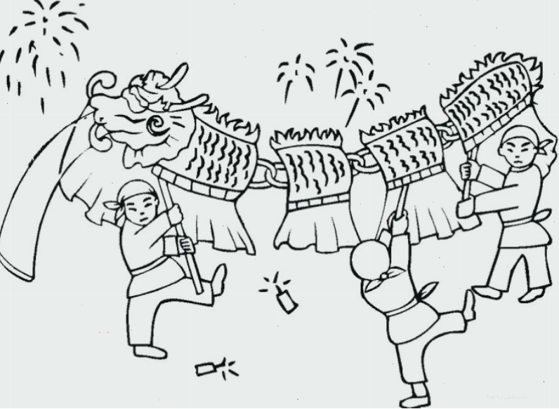 Tranh tô màu múa lân ngày Tết 2