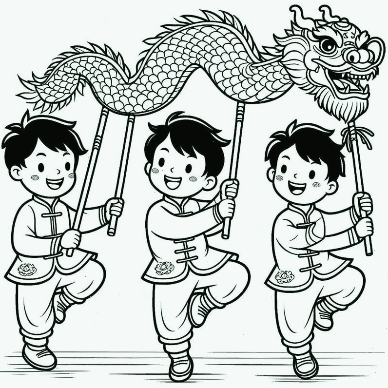 Tranh tô màu múa lân ngày Tết 3