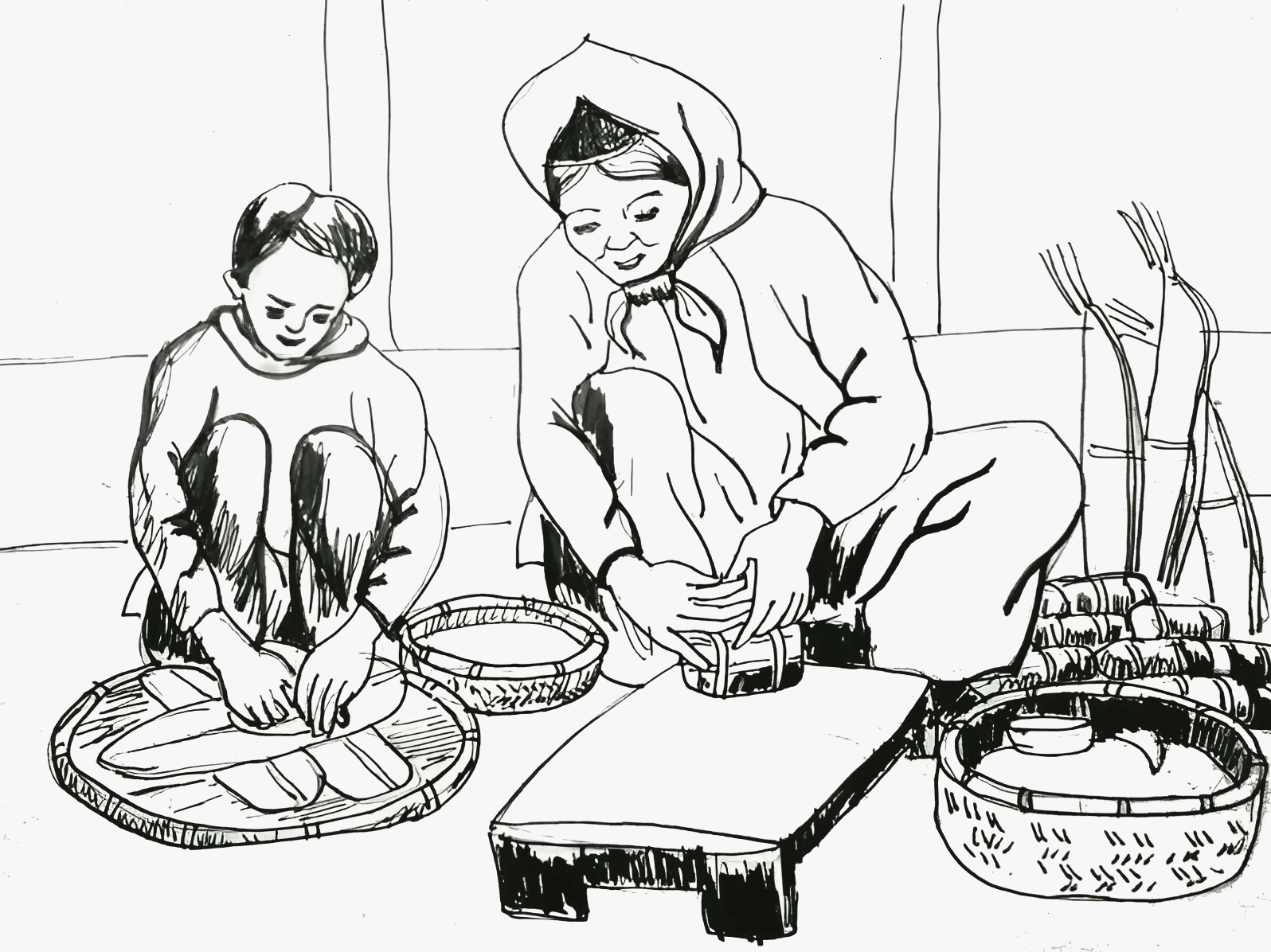 Tranh tô màu ngày Tết quê em