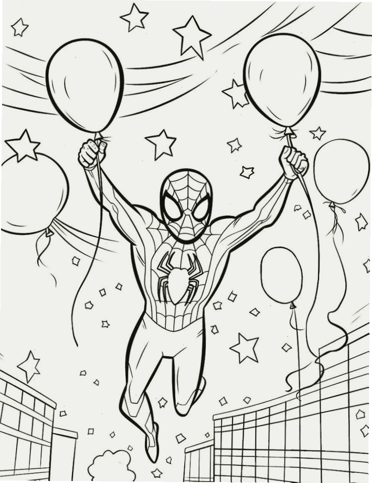 Tranh tô màu Spider-Man 3 bay lượn trên không