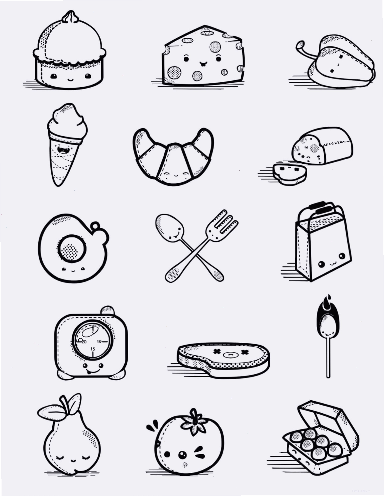 Tranh tô màu sticker đồ ăn siêu cute với các loại bánh ngọt ngộ nghĩnh