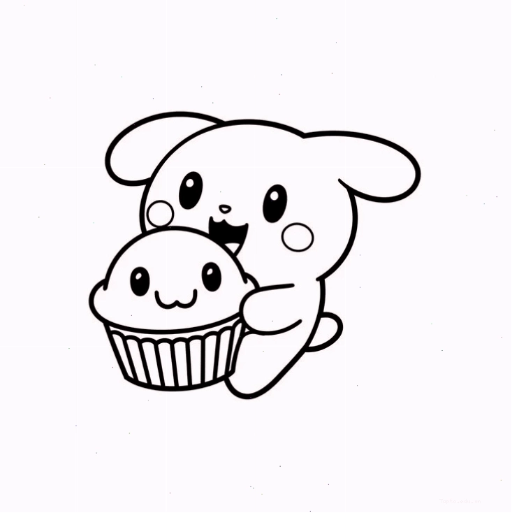 Tranh tô màu thỏ chibi đang chơi đùa