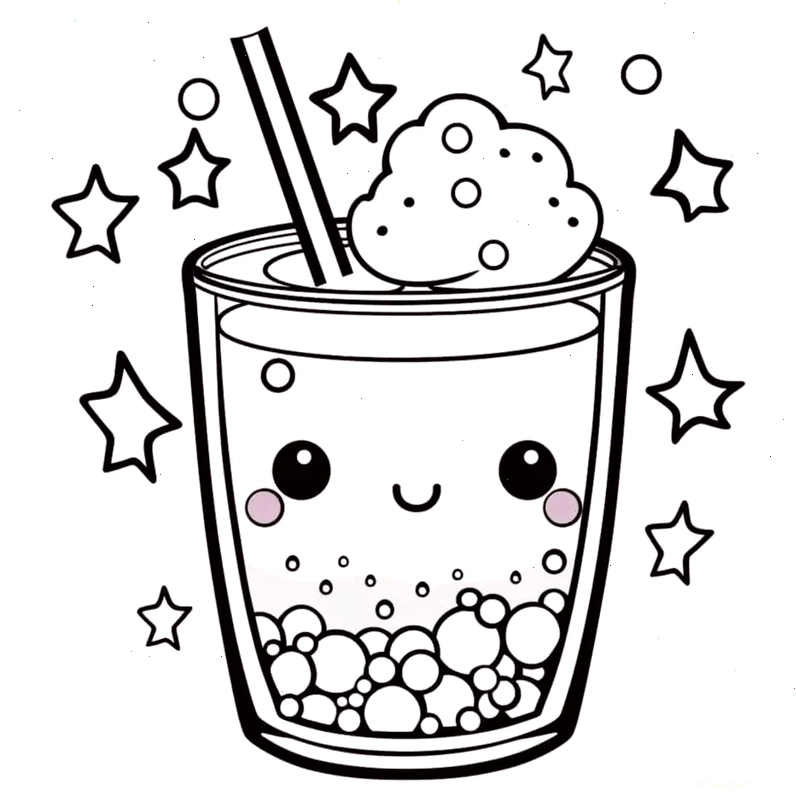 Tranh tô màu trà sữa chibi đẹp mắt đậm chất bubble tea