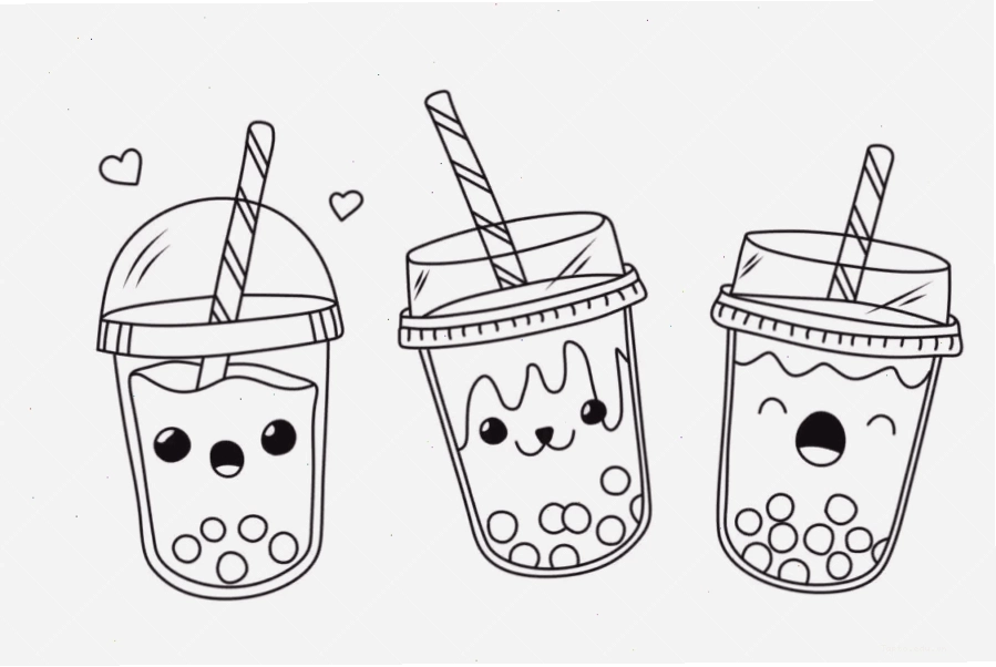 Tranh tô màu trà sữa cute với các chi tiết nhấn nhá ngộ nghĩnh