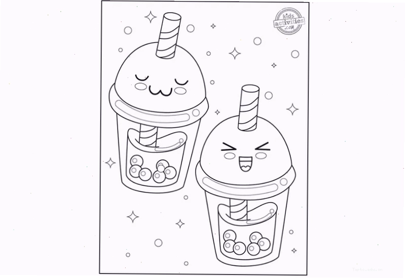 Tranh tô màu trà sữa kawaii đơn giản giúp bé thư giãn