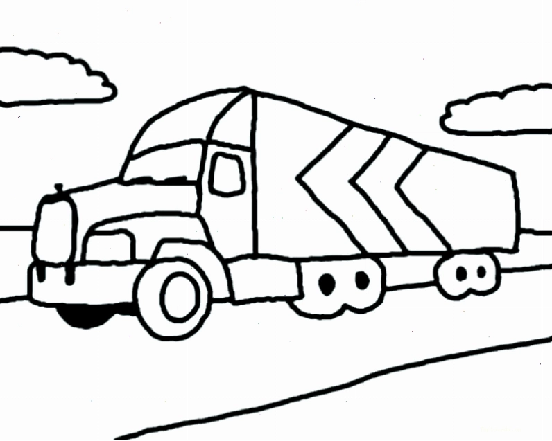 Tranh tô màu xe container đang chạy trên đường với tốc độ