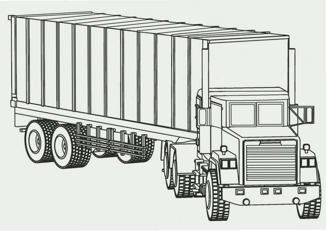 Tranh tô màu xe container ngầu, thể hiện sự mạnh mẽ