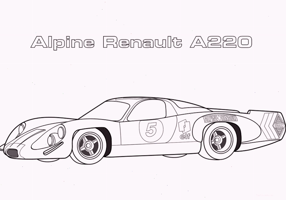 Tranh tô màu xe đua Alpine Renault A220 với đường nét thể thao