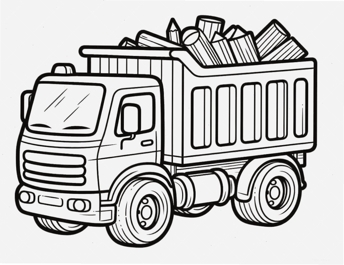 Tranh tô màu xe tải chở gỗ
