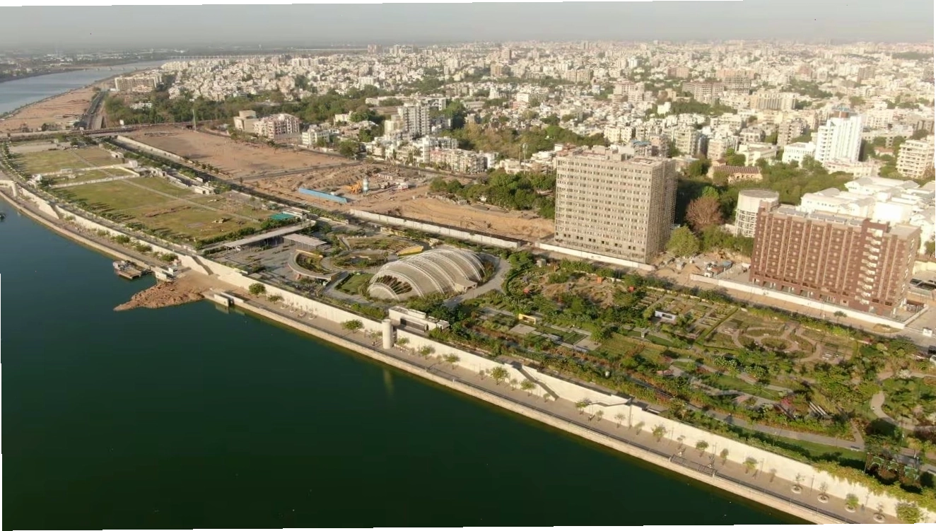 Ahmedabad city skyline showing historical architecture and modern elements