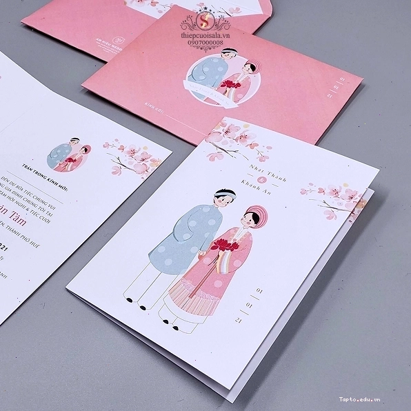 Thiệp cưới chibi in màu nổi bật thể hiện cá tính riêng