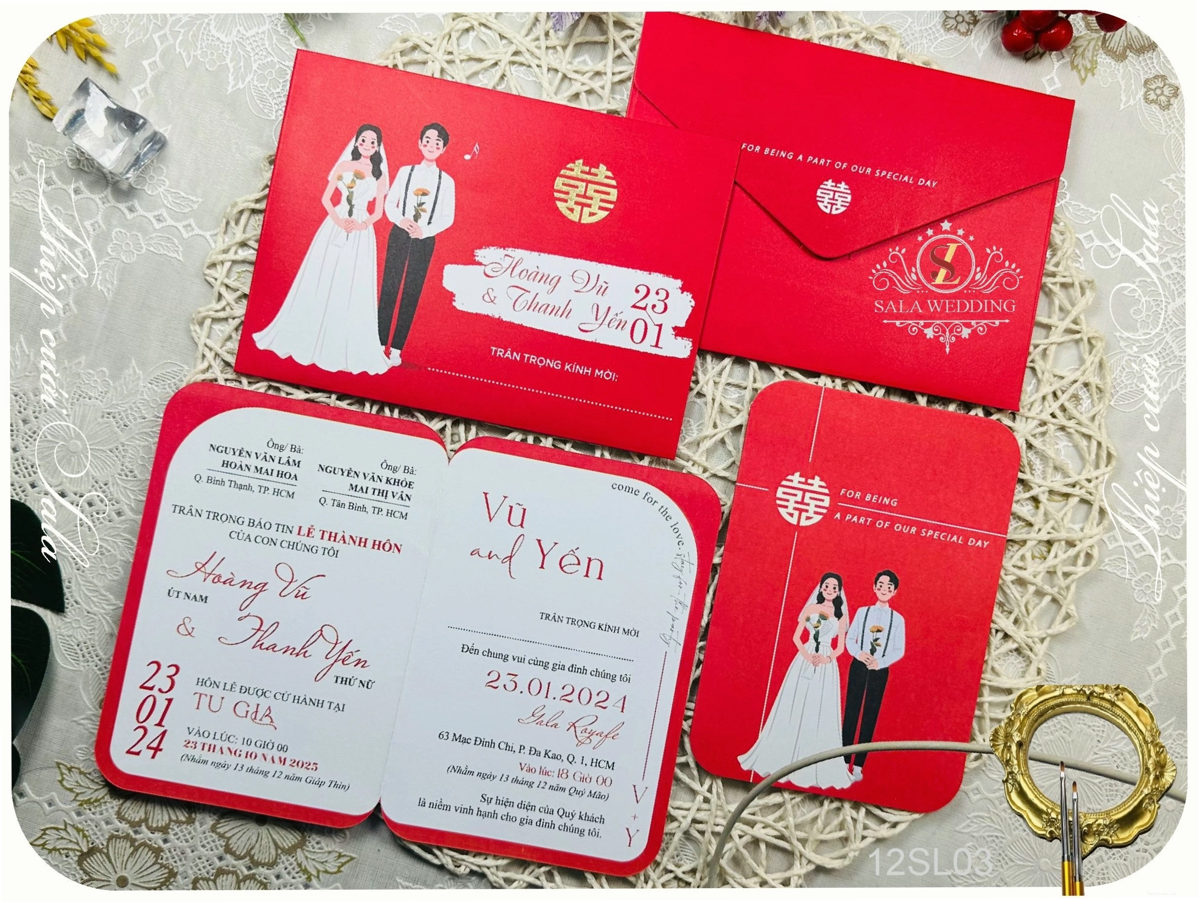 Thiệp cưới dâu rể màu đỏ rực rỡ