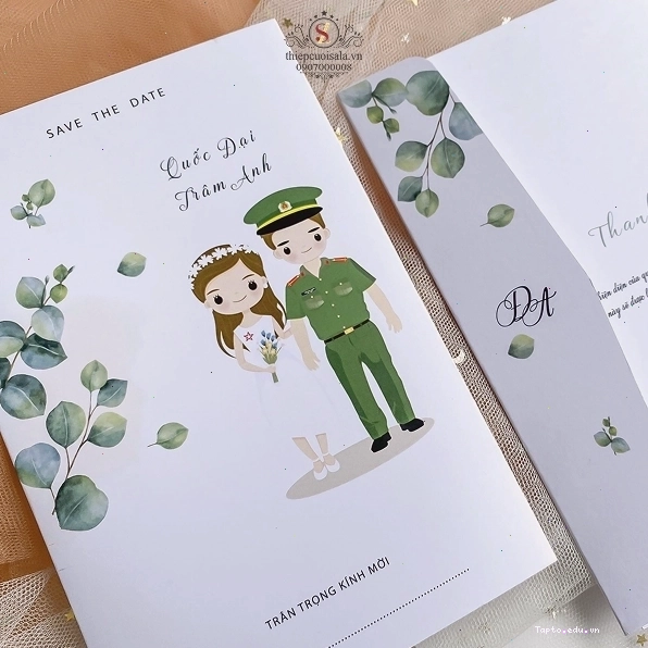 Thiệp cưới độc quyền với hình chibi vẽ tay theo yêu cầu