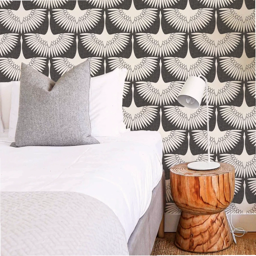 Bedroom with storm grey scallops wallpaper