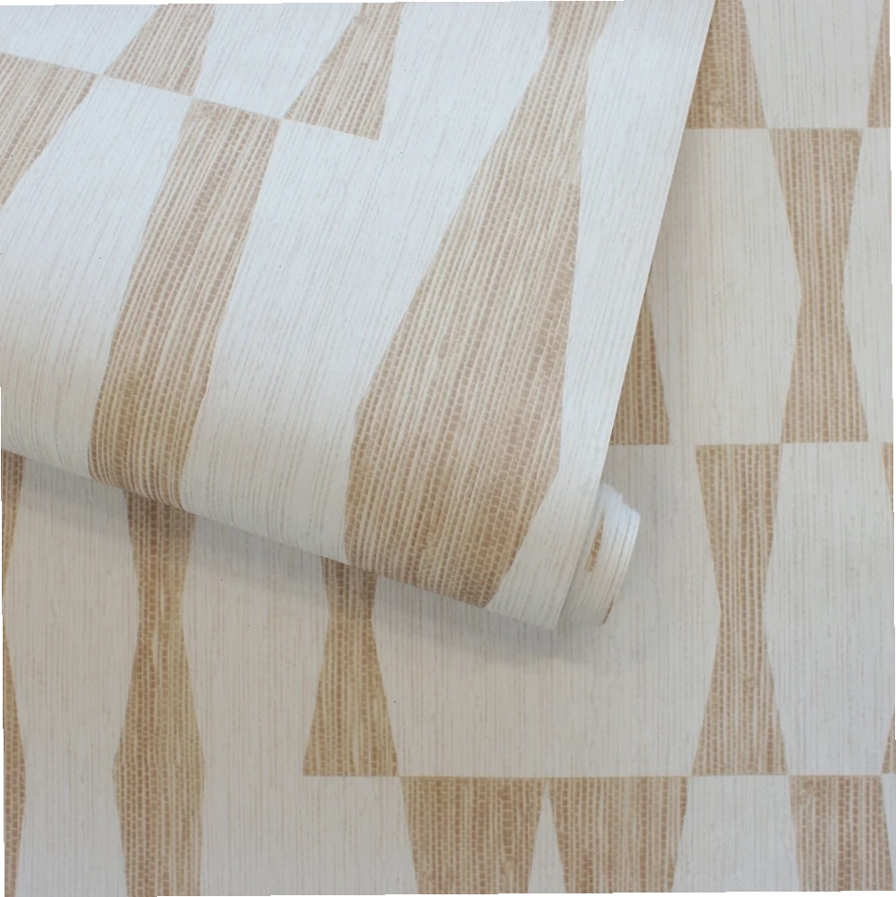 Faux grasscloth geometric removable wallpaper in textured jute