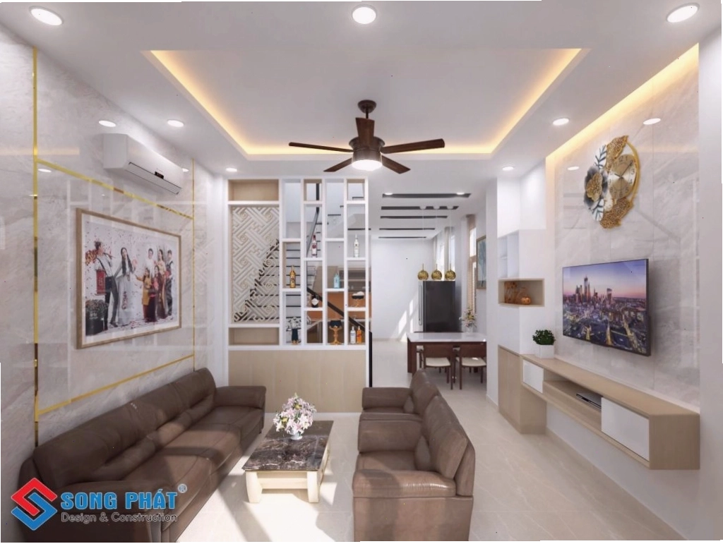 Hộc tủ tivi nhỏ gọn treo tường giúp không gian gọn gàng