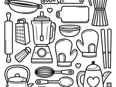 Tranh tô màu dụng cụ đầu bếp sáng tạo cho trẻ em và người lớn