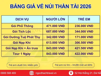 Giá Vé Núi Thần Tài Đà Nẵng 2026: Cập Nhật Mới Nhất, Trải Nghiệm Tuyệt Vời